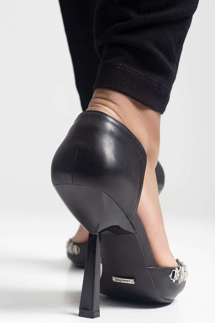 Ladies Rhinestone Ready Heel - Black