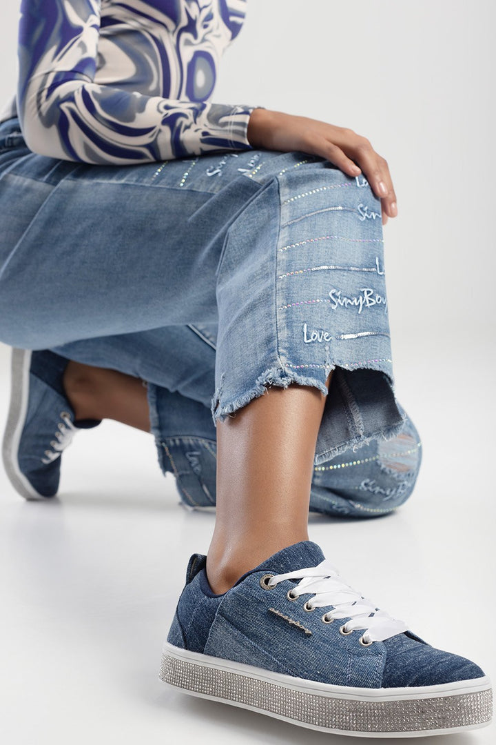 Ladies Patched Up Sneaker - Denim
