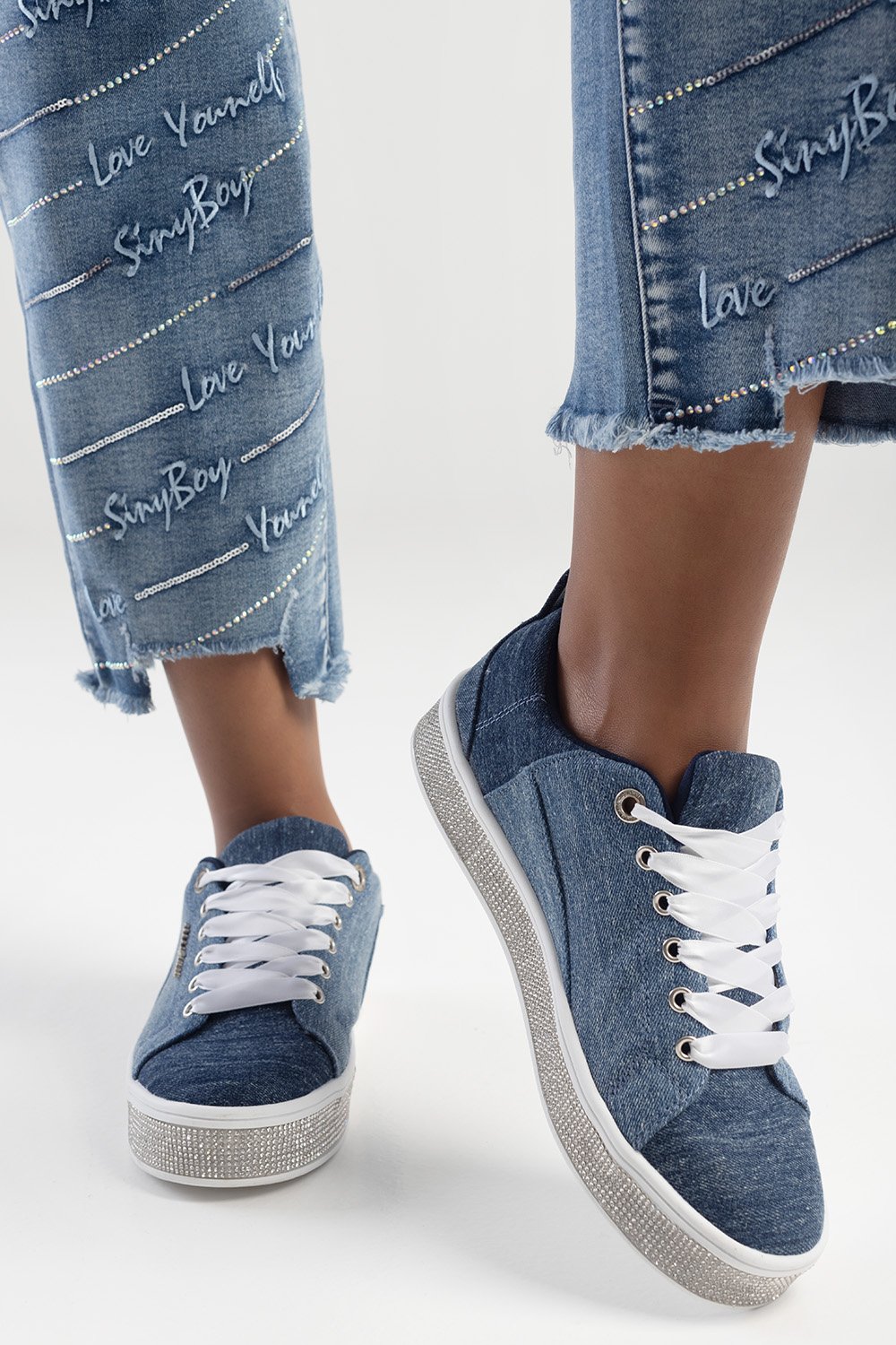 Ladies Patched Up Sneaker - Denim