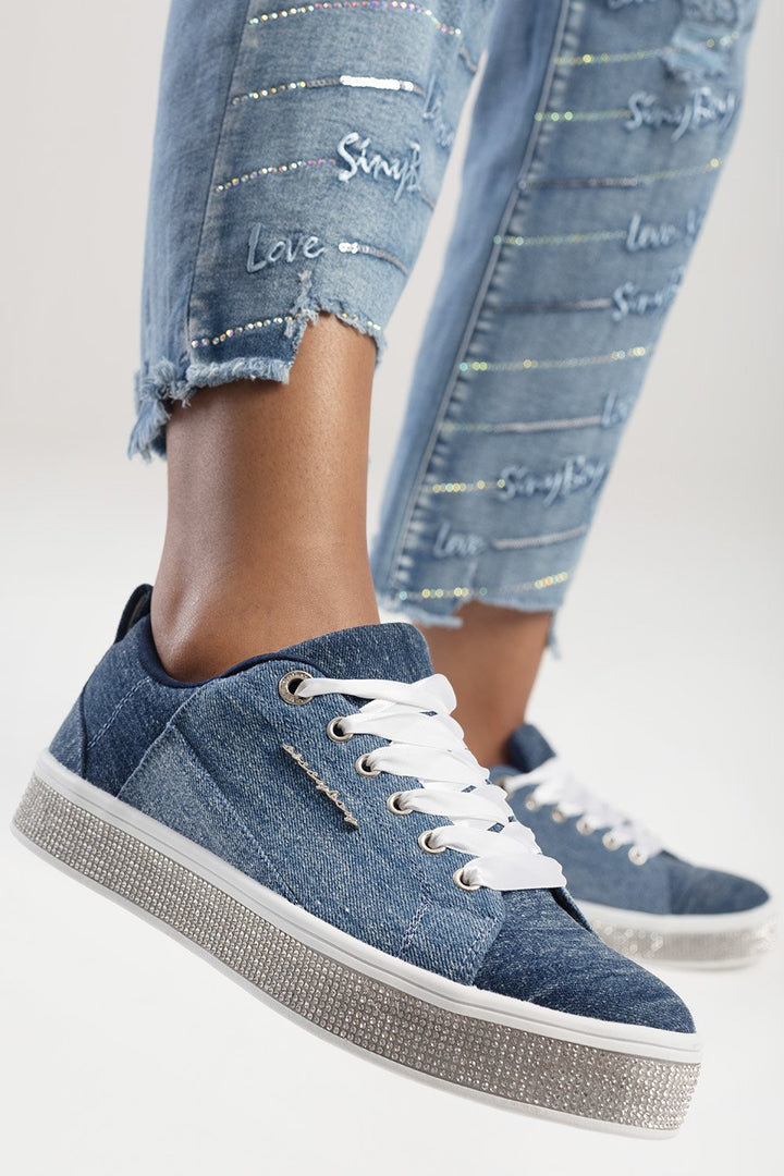 Ladies Patched Up Sneaker - Denim