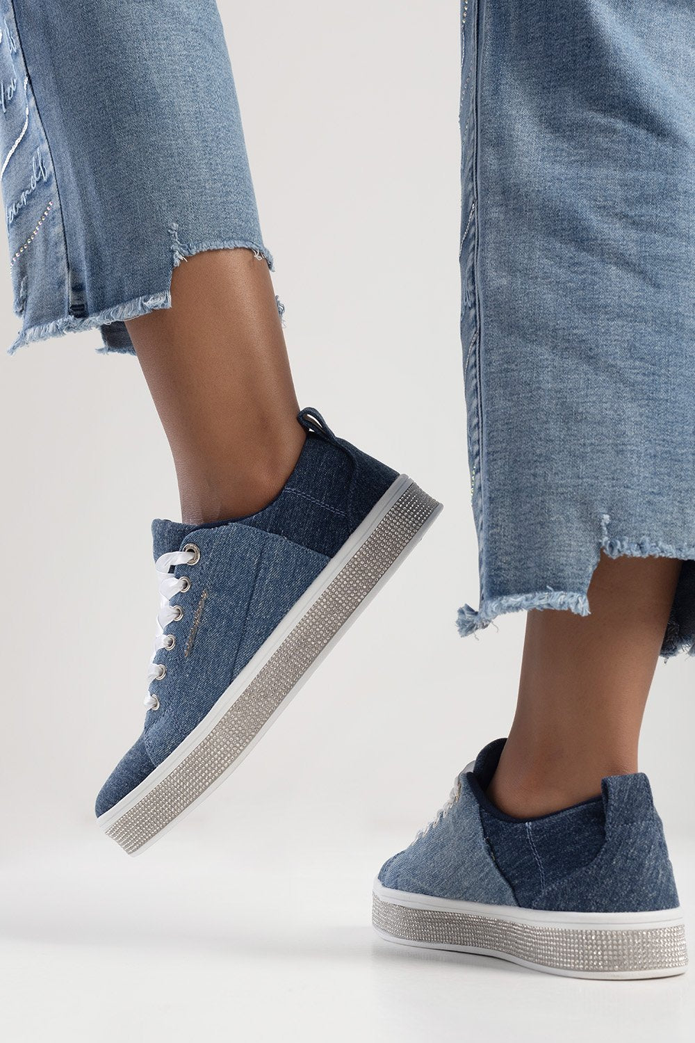 Ladies Patched Up Sneaker - Denim