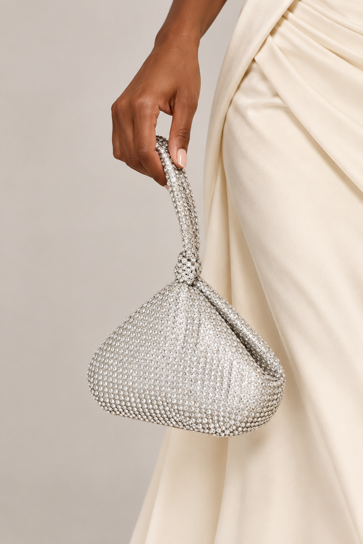 Diamante Wristlet Evening Bag - Silver