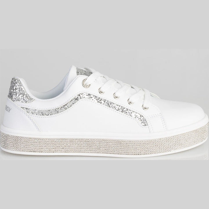 Ladies Glitter Bolt Duchess Sneaker - White Glitter