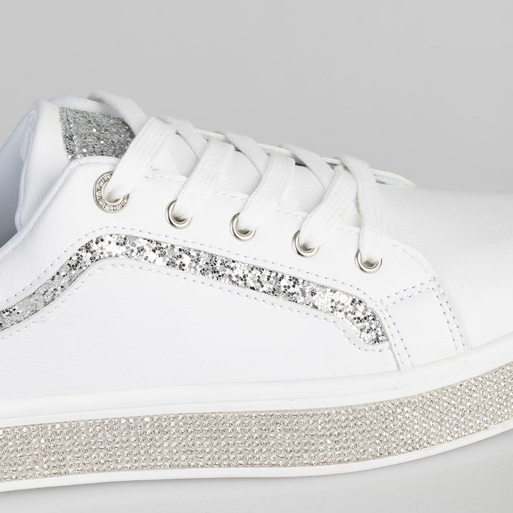 Ladies Glitter Bolt Duchess Sneaker - White Glitter