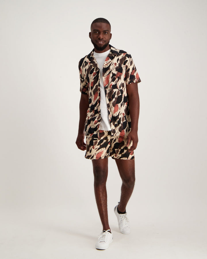 Men's Short Sleeve Geo Texture Viscose Shirt - White