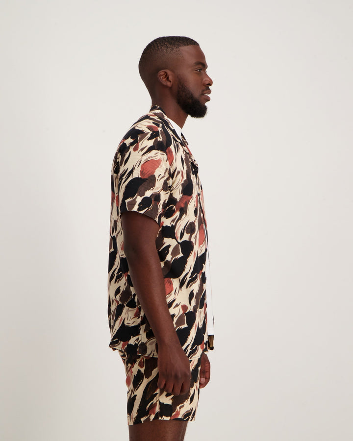 Men's Short Sleeve Geo Texture Viscose Shirt - White