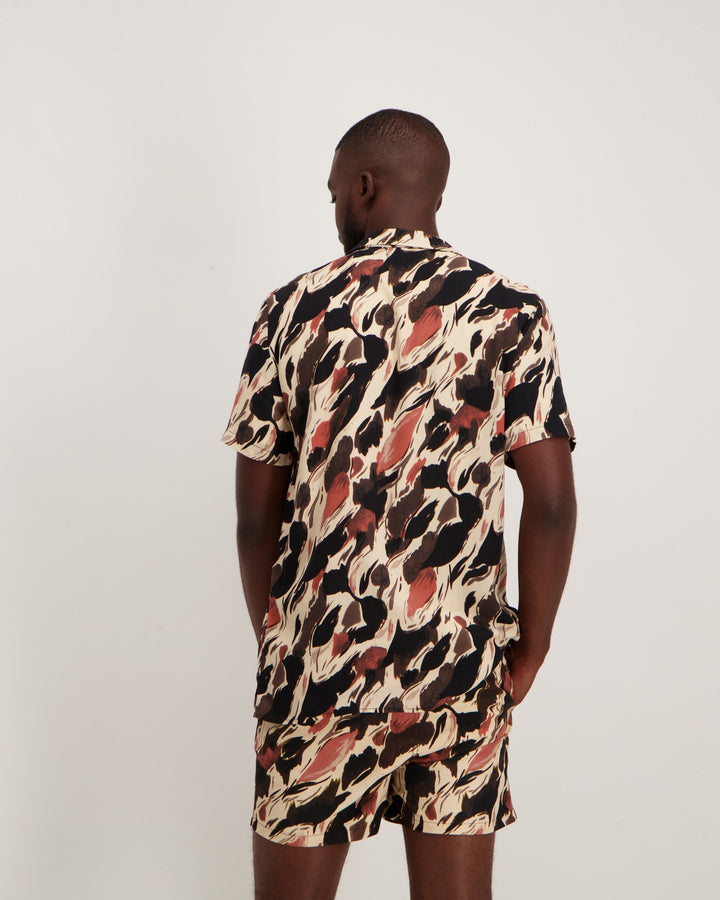 Men's Short Sleeve Geo Texture Viscose Shirt - White