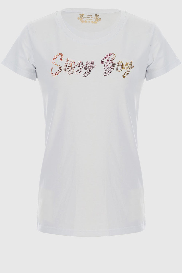 Ladies Short Sleeve Regular Fit Logo Top - White