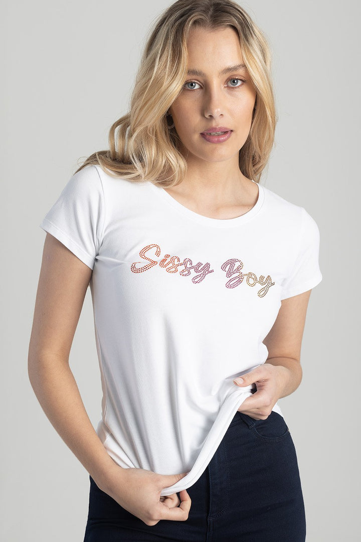 Ladies Short Sleeve Regular Fit Logo Top - White