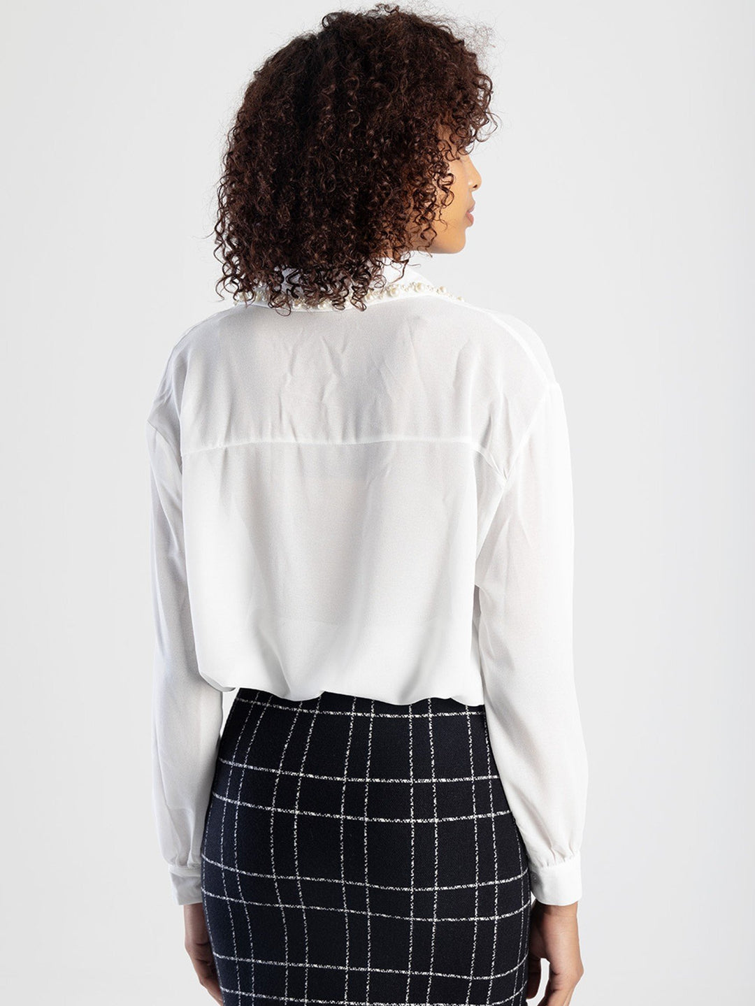 Long Sleeve Shirt With Pearl Detail - Cream