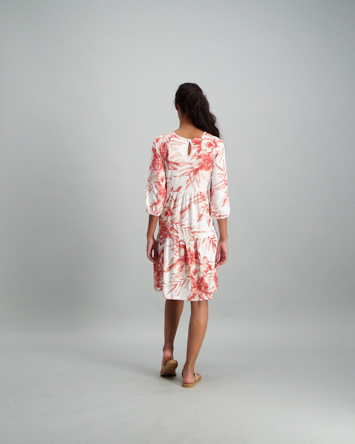 Ladies Tiered Palm Dress - Cream/Rust