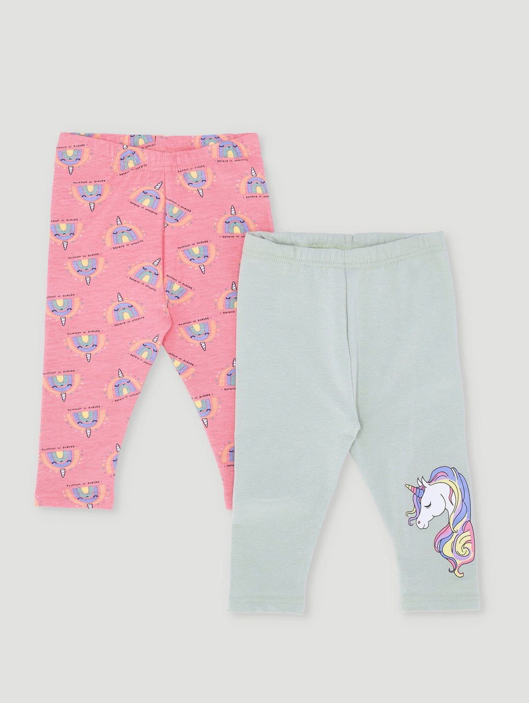 Baby Girls 2 Pack Unicorn Leggings - Mint