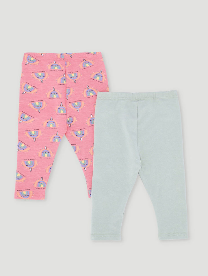 Baby Girls 2 Pack Unicorn Leggings - Mint