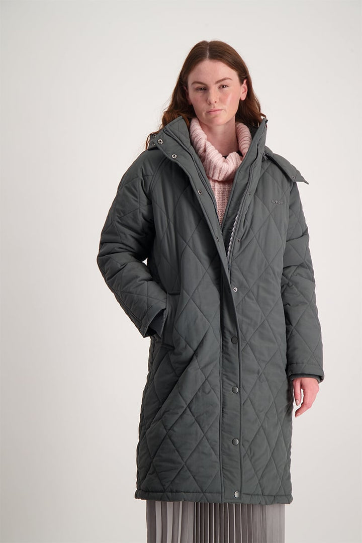 Longer Length Puffer Jacket With Reflective Print - Dark Grey