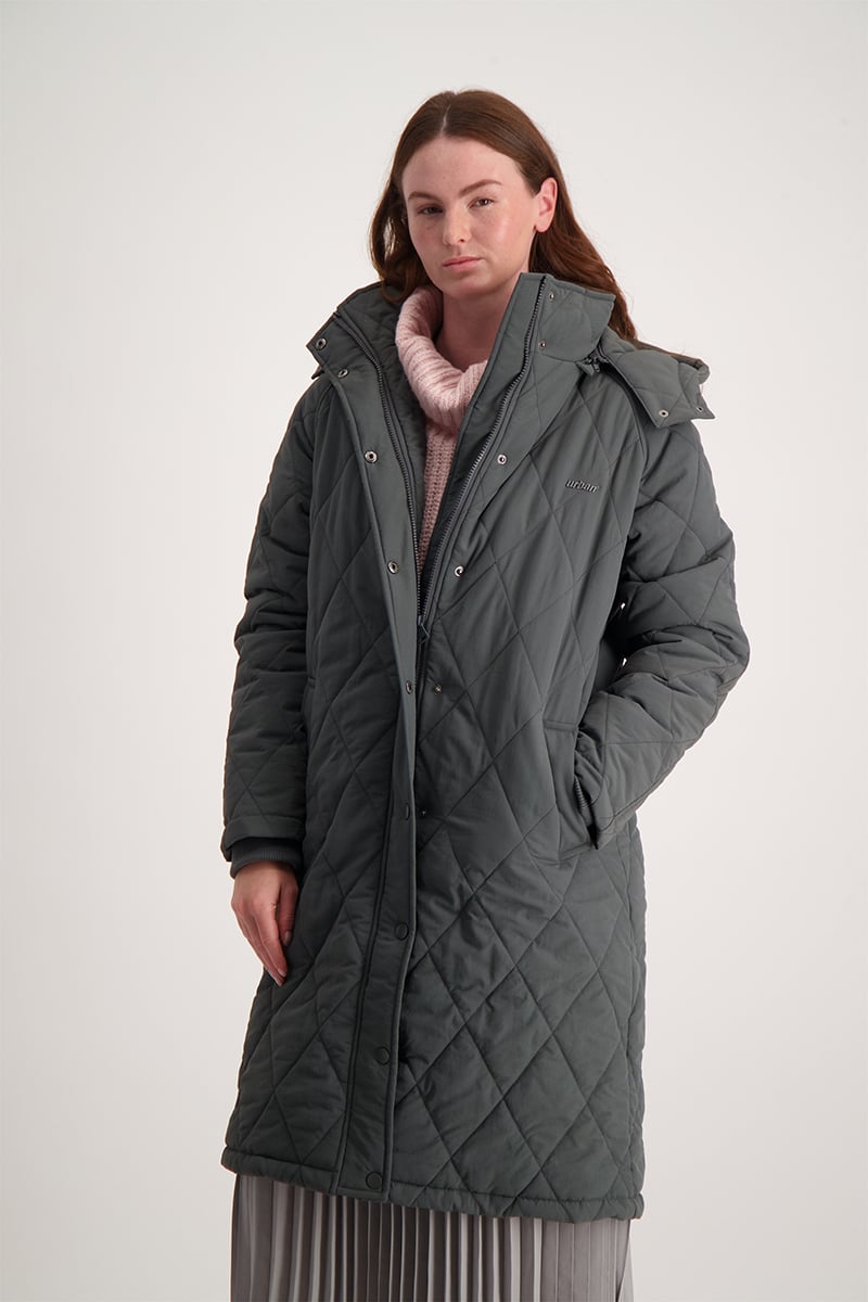 Longer Length Puffer Jacket With Reflective Print - Dark Grey