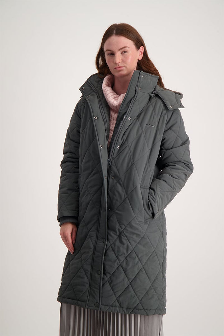 Longer Length Puffer Jacket With Reflective Print - Dark Grey