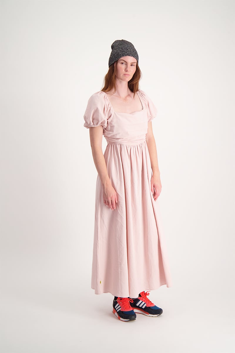 Puff Sleeve Maxi Dress With Embrodiery - Peach