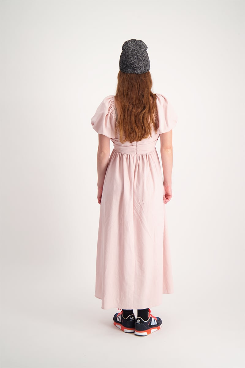 Puff Sleeve Maxi Dress With Embrodiery - Peach