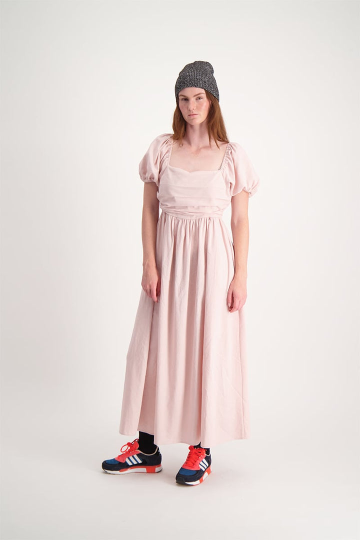 Puff Sleeve Maxi Dress With Embrodiery - Peach