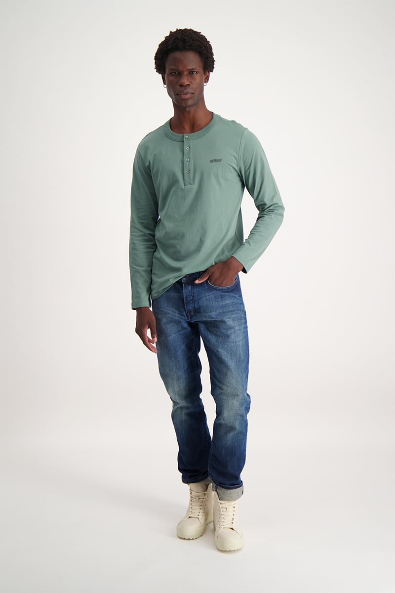 Core Long Sleeve Henley Tee - Forest Green