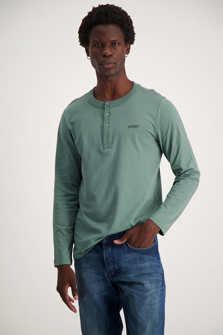 Core Long Sleeve Henley Tee - Forest Green
