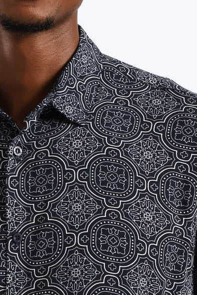 Casa Tile Viscose Regular Shirt - Navy