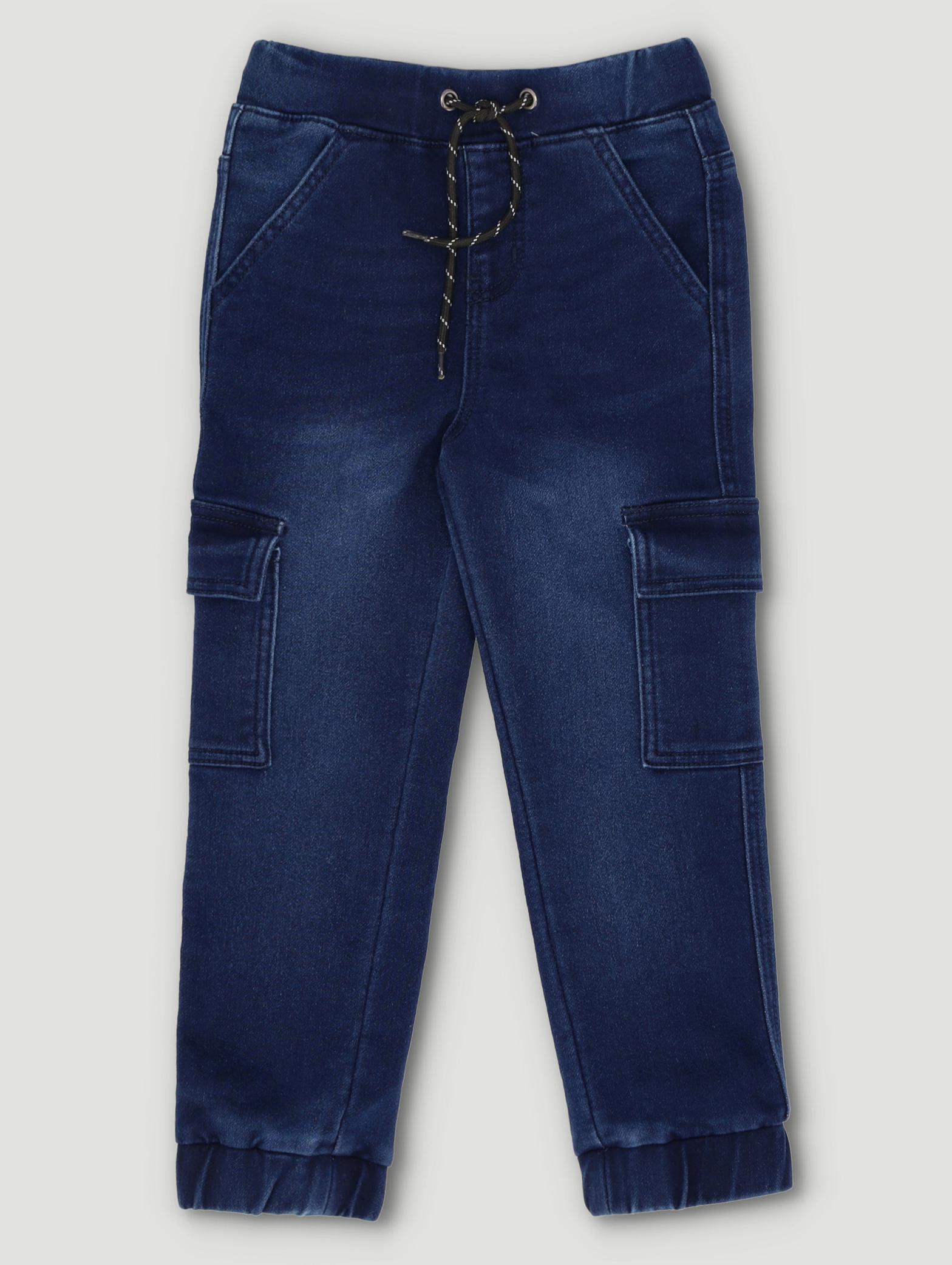 Pre-Boys Fashion Cargo Denim Knit Jogger - Dark Blue
