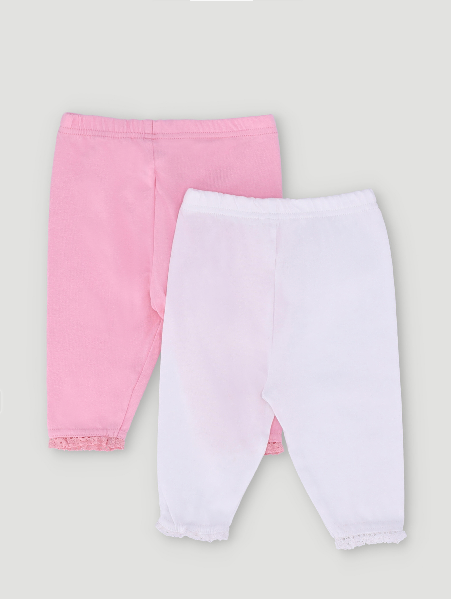 Baby Girls 2 Pack Legging With Lace At Hem - Pink