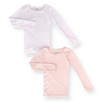 Girls 2 Pack Long Sleeve Vest - Pink