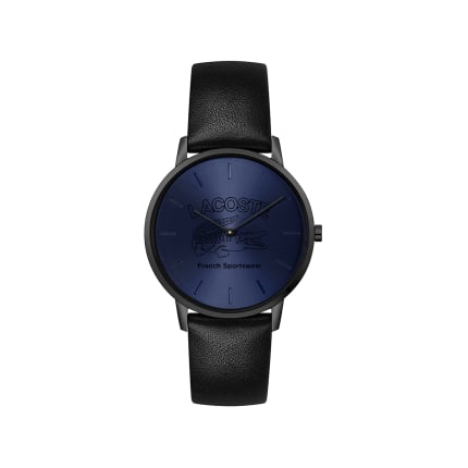 Crocorigin Stainless Steel Case With Blue Dial And Black Leather Strap
