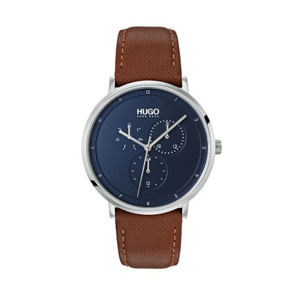 Guide Watch With Blue Dial & Brown Leather Strap