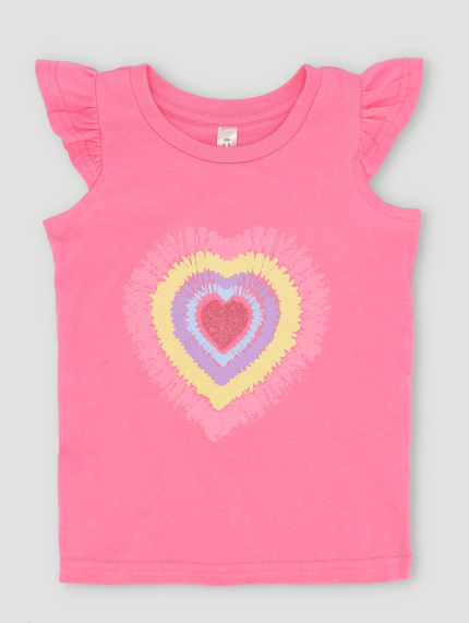 Short Sleeve Heart Print Tee - Pink