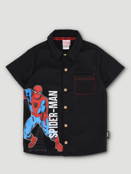 Pre-Boys Spiderman Woven Shirt - Black