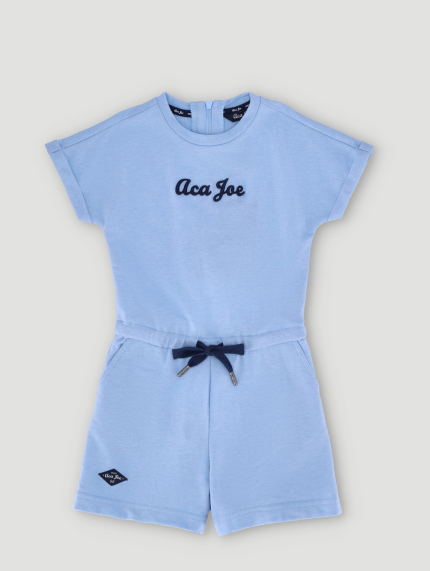 Pre-Girls Denim Knit Jumpsuit - Mid Blue