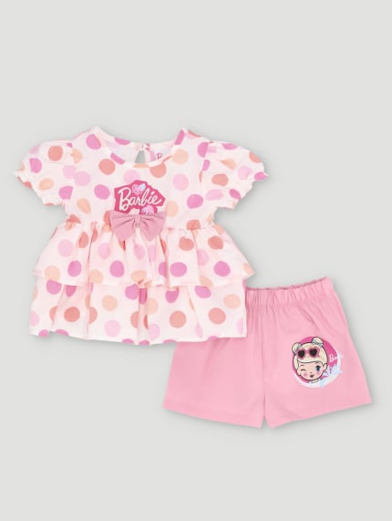Baby Girls Barbie Shorts Set - Pink
