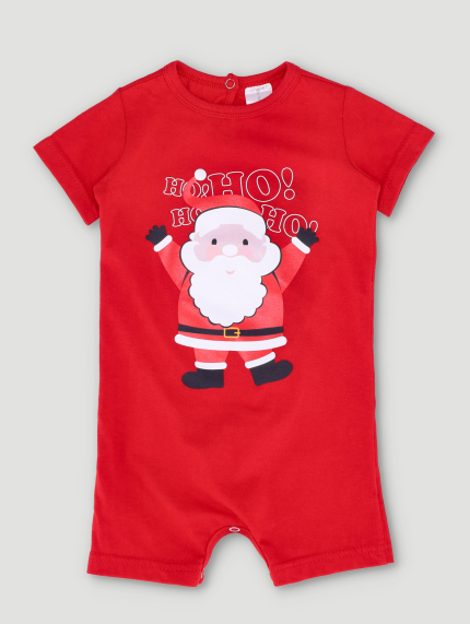 Baby Boys Christmas Romper With Santa Print - Red