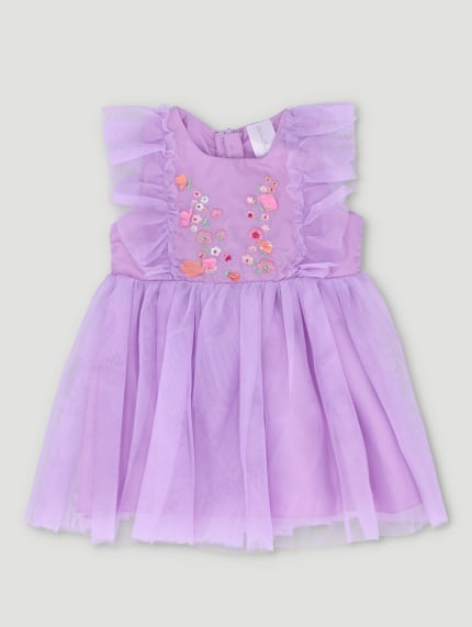 Baby Girls Embossed Party Dress - Lilac