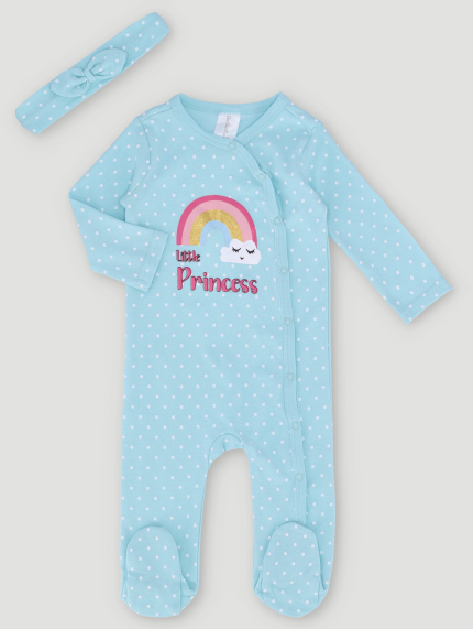 Baby Girls Long Sleeve Rainbow Fashion Sleepsuit - Mint