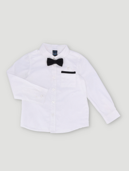 Pre-Boys Long Sleeve Formal Bow Tie Shirt - White