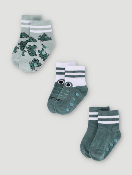 Baby Boys Baseball Dino Cotton Socks - Green