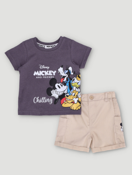 Baby Boys Mickey Occasion Knit Tee & Short Set - Grey