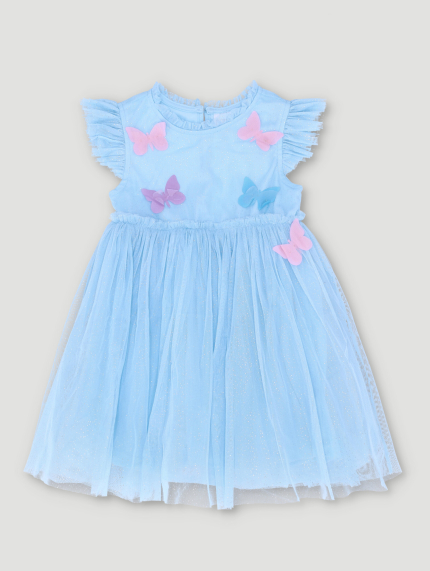 Pre-Girls Butterfly Party Dress - Light Blue