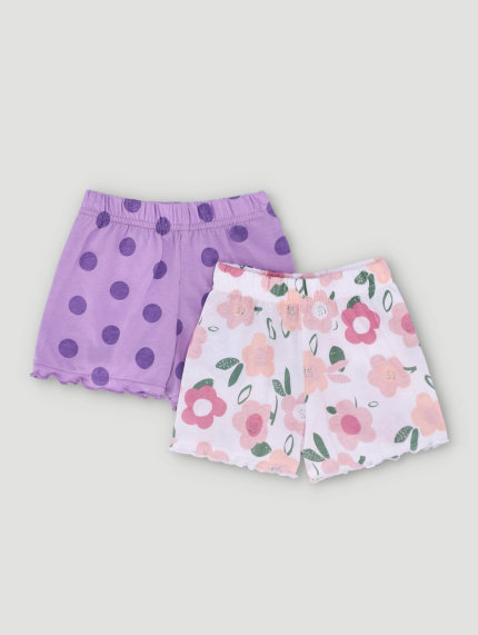 Baby Girls 2 Pack Floral Shorts - Lilac