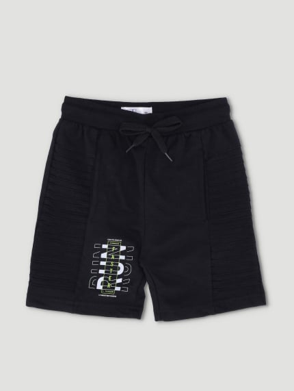 Pre-Boys Fashion Fleece Pintuck Shorts - Black