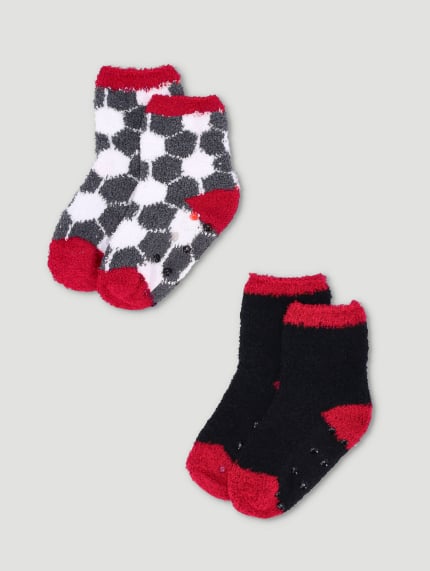 Pre-Boys 2 Pack Soccer Fluffy Socks - Red/Black