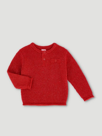 Baby Boys Long Sleeve Henley Knitwear Pullover - Red