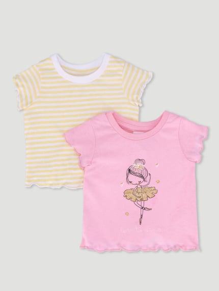 Baby Girls 2 Pack Stripe Tees - Yellow
