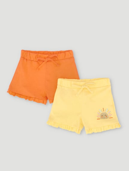 Baby Girls 2 Pack Sunny Shorts - Orange
