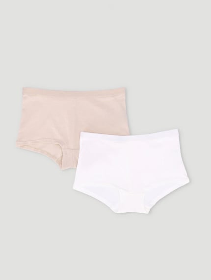 Pre-Girls 2 Pack Boyleg Panties - White/Nude