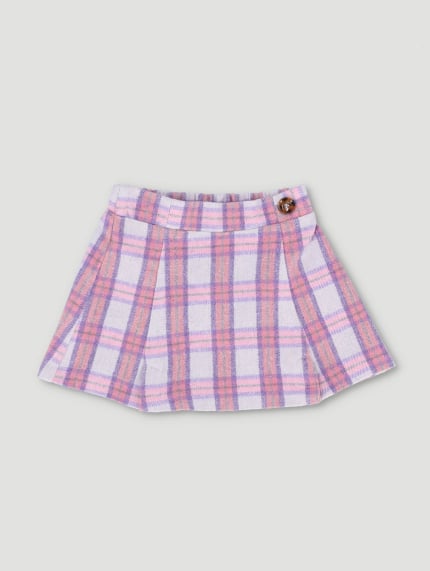 Pre-Girls Check Wool A-Line Skirt - Pink